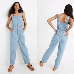 Madewell Denim Zip Smock-Waist Jumpsuit in Baisley Wash XS $138